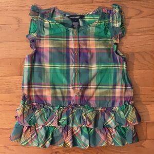 Ralph Lauren Green and Yellow Ruffle Blouse